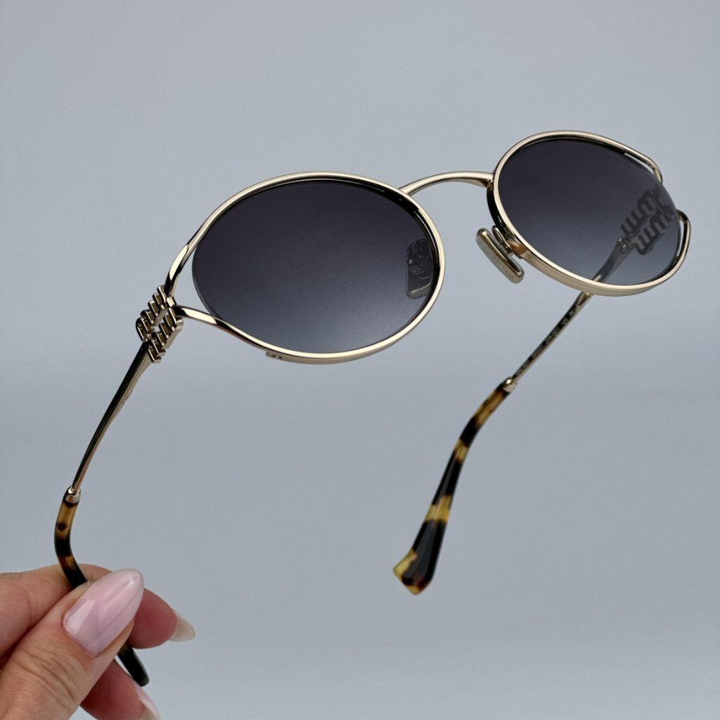 Miu Miu Mu52ys Zvn5d1 Brand New Sunglasses Pale Gold Grey Gradient Oval Unisex